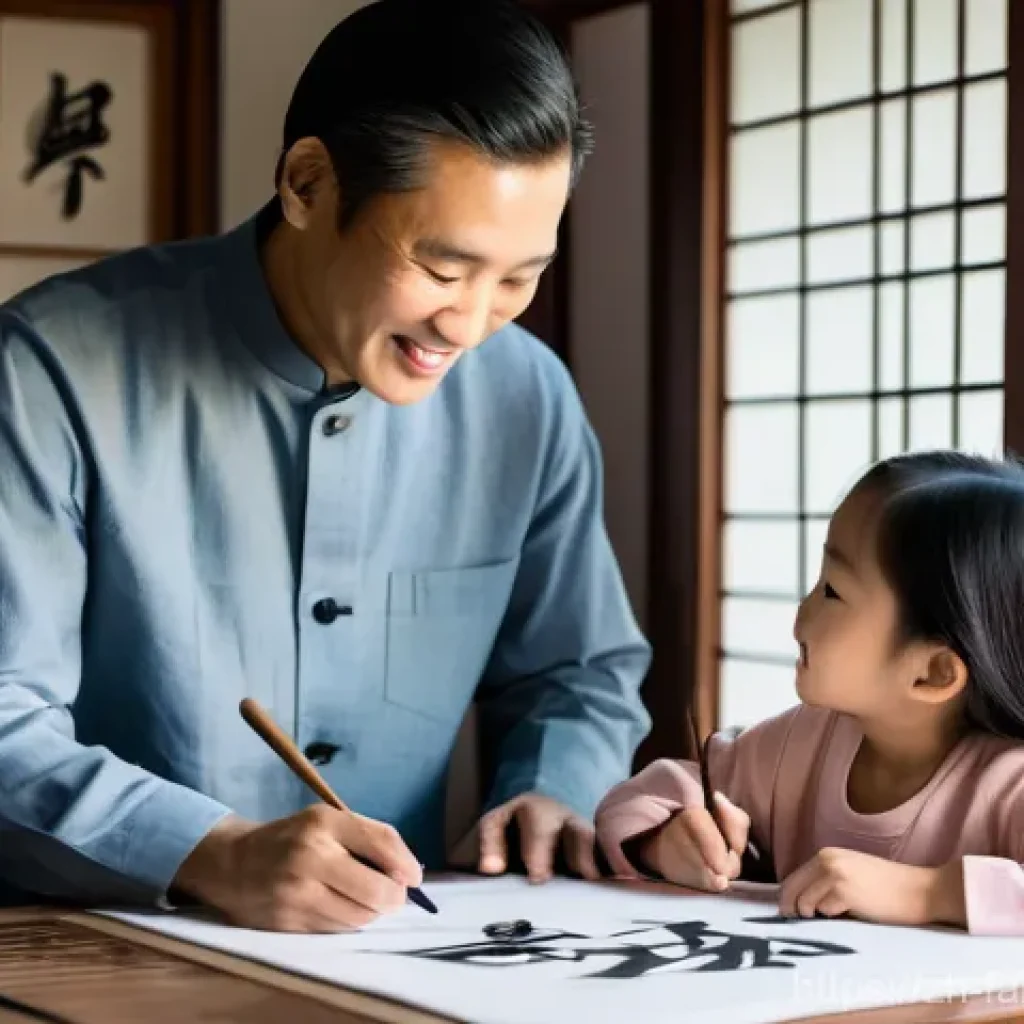 가족과 함께하는 캘리그래피 클래스 - **Prompt 1: Family Harmony in Calligraphy**
    "A cozy, brightly lit home setting with a family of ...