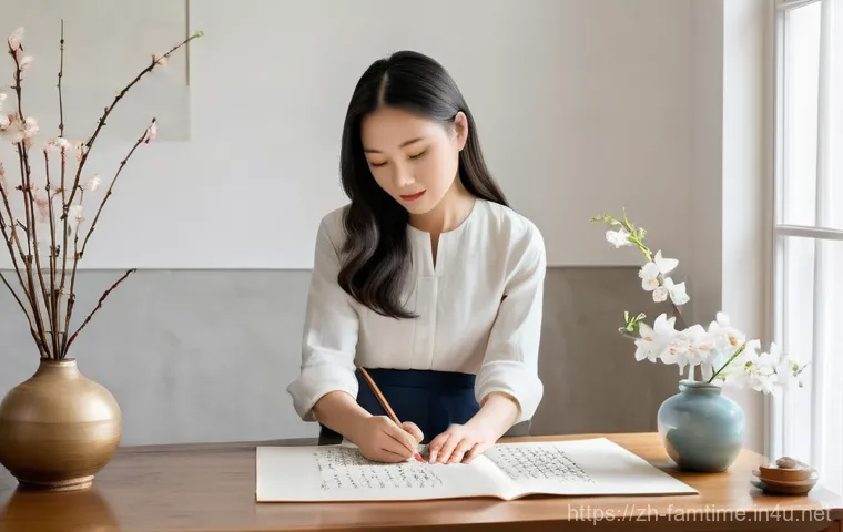 가족과 함께하는 캘리그래피 클래스 - **Prompt 1: Family Harmony in Calligraphy**
    "A cozy, brightly lit home setting with a family of ...