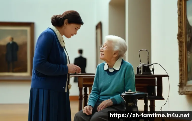 부모님과 함께하는 역사 박물관 투어 - **Prompt:** A heartwarming scene inside a well-lit, elegant museum hall. An adult son or daughter st...