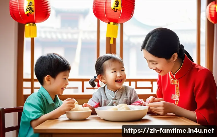 가족과 함께하는 사진 공모전 - A warm family scene during a Chinese New Year celebration: a smiling family of four wearing festive ...