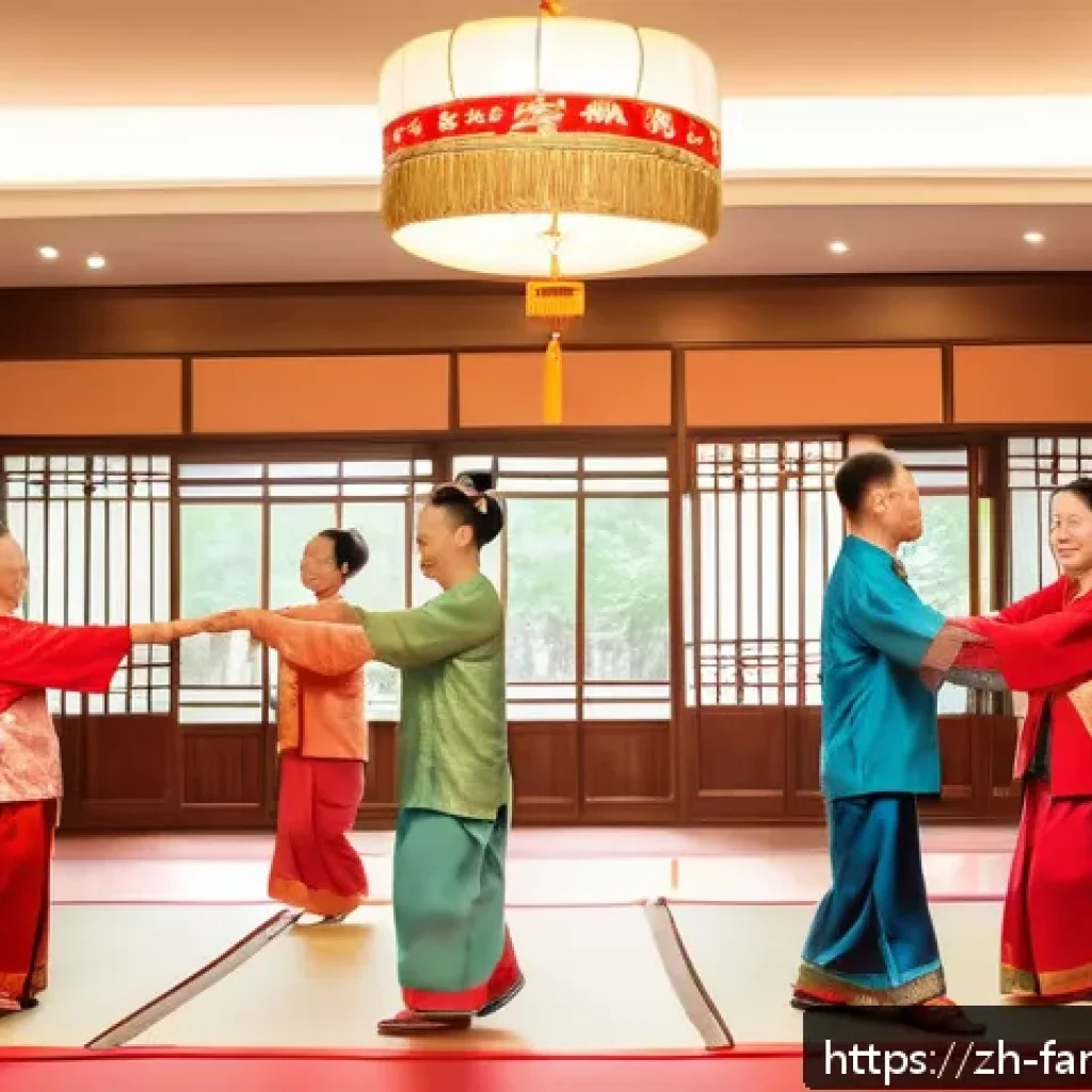 가족과 함께하는 전통 무용 배우기 - A joyful multigenerational Chinese family practicing traditional Yangko dance together in a spacious...