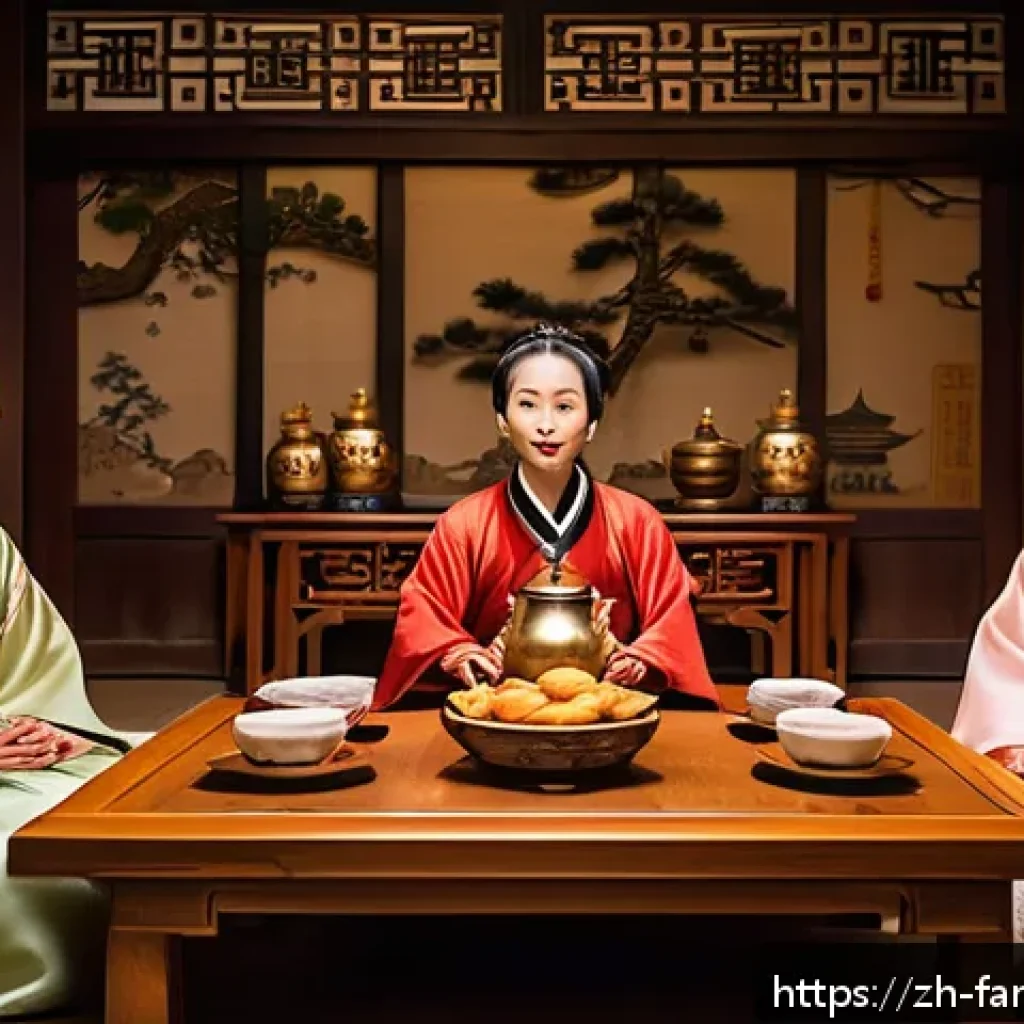 가족이 함께하는 사극 드라마 감상 - A warm family scene in a traditional Chinese living room during an ancient costume drama night: mult...